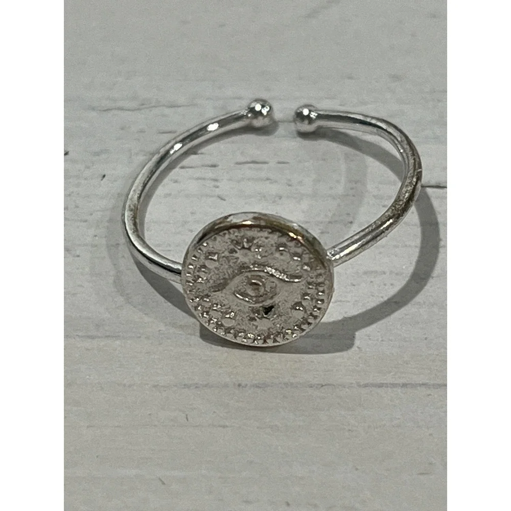 Ring lot of 5‎ Evil Eye Wave Coin Silver Tone Boho Jewelry size 6 and 7